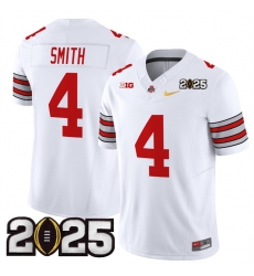 Men's Ohio State Buckeyes #4 Jeremiah Smith White Gold 2025 CFP Final Patch F.U.S.E. Vapor Limited Stitched Football Jersey