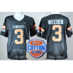 Oklahoma State Cowboys 3 Brandon Weeden Black Pro Combat College Football NCAA Jerseys 2014 AT & T Cotton Bowl Game Patch