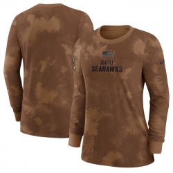 Women Seattle Seahawks Brown 2023 Salute To Service Long Sleeve T Shirt