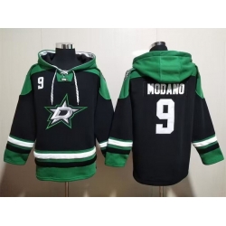 Men Dallas Stars 9 Mike Modano Black Green Lace Up Pullover Hoodie