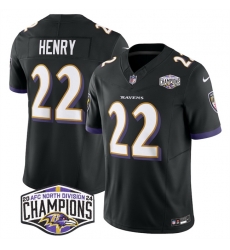 Men Baltimore Ravens 22 Derrick Henry Black F U S E 2024 AFC North Division Champions Vapor Limited Football Jersey