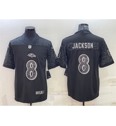 Men Baltimore Ravens 8 Lamar Jackson Black Reflective Limited Stitched Football Jersey