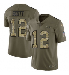 Nike Ravens #12 Jaleel Scott Olive Camo Mens Stitched NFL Limited 2017 Salute To Service Jersey