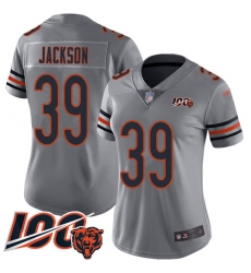 Women Chicago Bears 39 Eddie Jackson Limited Silver Inverted Legend 100th Season Football Jersey