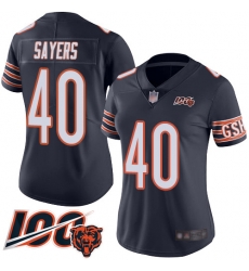 Women Chicago Bears 40 Gale Sayers Navy Blue Team Color 100th Season Limited Football Jersey