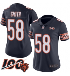 Women Chicago Bears 58 Roquan Smith Navy Blue Team Color 100th Season Limited Football Jersey