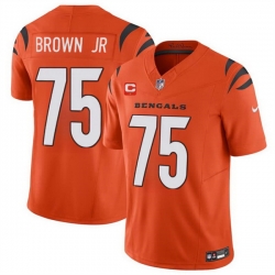 Men Cincinnati Bengals 75 Orlando Brown Jr  Orange 2024 F U S E With 1 Star C Patch Vapor Untouchable Limited Stitched Jersey