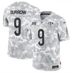 Men Cincinnati Bengals 9 Joe Burrow 2024 Arctic Camo Salute To Service Limited Stitched Football Jersey