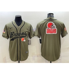 Men Cleveland Browns Olive 2022 Salute To Service Team Big Logo Cool Base Stitched Baseball Jersey