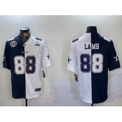 Men Dallas Cowboys 88 CeeDee Lamb Navy And White Split Stitched Jersey 3