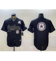 Men Dallas Cowboys Team Big Logo Black With Patch Cool Base Stitched Baseball Jersey 5