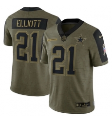 Men's Dallas Cowboys Ezekiel Elliott Nike Olive 2021 Salute To Service Limited Player Jersey