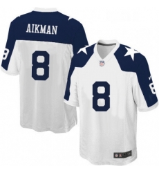 Mens Nike Dallas Cowboys 8 Troy Aikman Game White Throwback Alternate NFL Jersey