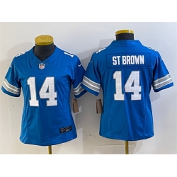 Women Detroit Lions 14 Amon Ra St Brown Blue 2024 F U S E Vapor Limited Stitched Jersey