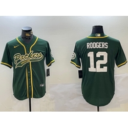 Men Green Bay Packers 12 Aaron Rodgers Green Cool Base Stitched Baseball Jersey 1