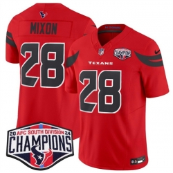 Men Houston Texans 28 Joe Mixon Red F U S E  2024 AFC South Division Champions Vapor Limited Stitched Football Jersey