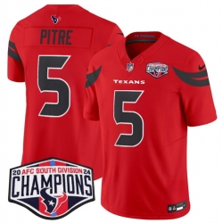 Men Houston Texans 5 Jalen Pitre Red F U S E  2024 AFC South Division Champions Vapor Limited Stitched Football Jersey