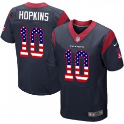 Men Nike Houston Texans 10 DeAndre Hopkins Elite Navy Blue Home USA Flag Fashion NFL Jersey