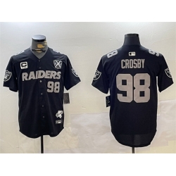 Men Las Vegas Raiders 98 Maxx Crosby Black With Nevada Silver Stat Patch And 65th Anniversary Patch 3 Star C Patch Stitched Baseball Jersey