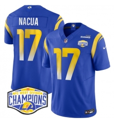 Men Los Angeles Rams 17 Puka Nacua Blue 2024 NFC West Champions F U S E  Vapor Untouchable Stitched Football Jersey