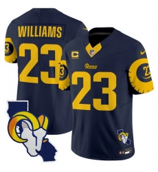 Men Los Angeles Rams 23 Kyren Williams Navy 2025 4 Star C Patch F U S E  V2 Limited Stitched Football Jersey