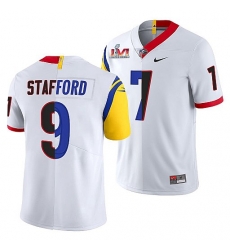 Men Los Angeles Rams X Georgia Bulldogs 9 Matthew Stafford White Split Super Bowl LVI Stitched Jerse