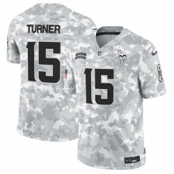 Men Minnesota Vikings 15 Dallas Turner 2024 F U S E Arctic Camo Salute To Service Limited Stitched Football Jersey