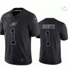 Men Philadelphia Eagles 1 Jalen Hurts Black Reflective Limited Stitched Jersey