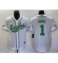 Men Philadelphia Eagles 1 Jalen Hurts White Cool Base Stitched Baseball Jersey