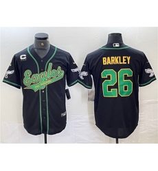 Men Philadelphia Eagles 26 Saquon Barkley Black Gold With 3 star C Patch Cool Base Baseball Stitched Jersey