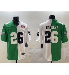 Men Philadelphia Eagles 26 Saquon Barkley Green White Split 2025 Super Bowl LIX Patch Vapor Untouchable Limited Stitched Football Jersey