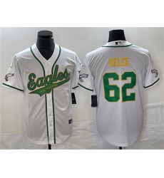 Men Philadelphia Eagles 62 Jason Kelce White Gold Cool Base Stitched Baseball Jersey