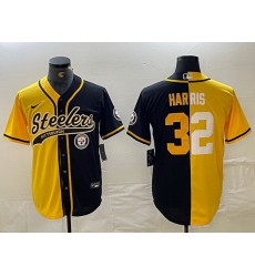 Men Pittsburgh Steelers 32 Franco Harris Yellow Black Split With Patch Cool Base Stitched Baseball Jerseys