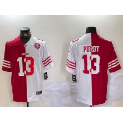 Men San Francisco 49ers 13 Brock Purdy Red  26 White Split Limited Stitched Jersey 1