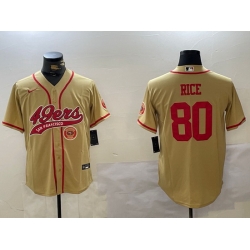 Men San Francisco 49ers 80 Jerry Rice Gold With Patch Cool Base Stitched Baseball Jersey 3