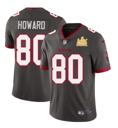 Men Tampa Bay Buccaneers 80 O  J  Howard Men Super Bowl LV Champions Patch Nike Pewter Alternate Vapor Limited Jersey