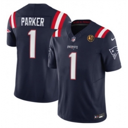 Men New England Patriots 1 DeVante Parker Navy 2023 F U S E  With John Madden Patch Vapor Limited Stitched Football Jersey