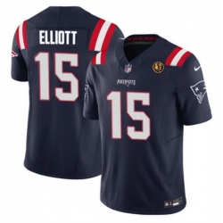 Men New England Patriots 15 Ezekiel Elliott Navy 2023 F U S E  With John Madden Patch Vapor Limited Stitched Football Jersey