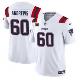 Men New England Patriots 60 David Andrews White 2023 F U S E  With 4 Star C Patch Vapor Limited Stitched Football Jersey