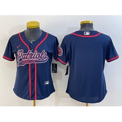 Women New England Patriots Blank Navy With Patch Cool Base Stitched Baseball Jersey