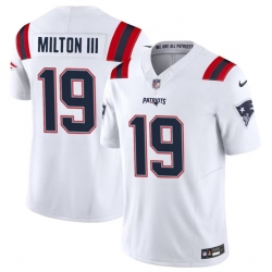 Youth New England Patriots 19 Joe Milton III White 2024 F U S E Vapor Limited Stitched Football Jersey