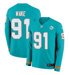 Nike Dolphins 91 Cameron Wake Aqua Green Team Color Men s Stitched NFL Limited Therma Long Sleeve Jersey