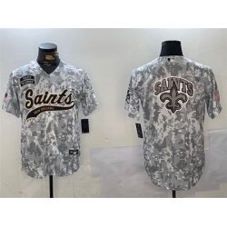 Men New Orleans Saints Team Big Logo 2024 Arctic Camo Salute To Service Stitched Baseball Jersey