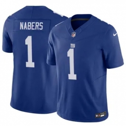 Men New York Giants 1 Malik Nabers Royal Football Stitched Vapor Limited Jersey