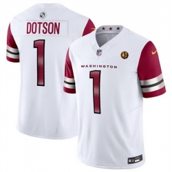 Men Washington Commanders 1 Jahan Dotson White 2023 F U S E  With John Madden Patch Vapor Limited Stitched Football Jersey