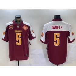 Men Washington Commanders 5 Jayden Daniels Burgundy White 2023 F U S E 90th Anniversary Vapor Limited Stitched Football Jersey 1