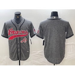 Men Atlanta Braves Gray Team Big Logo Cool Base With Patch Stitched Baseball Jersey 6