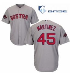 Youth Majestic Boston Red Sox 45 Pedro Martinez Authentic Grey Road Cool Base 2018 World Series Champions MLB Jersey