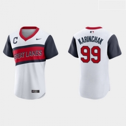 Men Cleveland Indians 99 James Karinchak Men Nike White 2021 Little League Class Authentic MLB Jersey