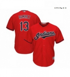 Mens Cleveland Indians 13 Hanley Ramirez Replica Scarlet Alternate 2 Cool Base Baseball Jersey 